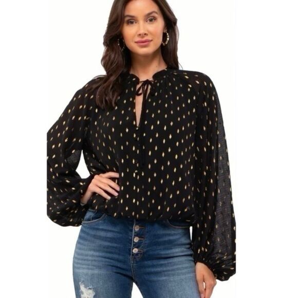 Gold Detail Black Long Sleeve Top S - Picture 1 of 7